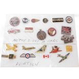 A group of motorbike car and aviation pin badges, to include Gold Leaf Team Lotus, Classic Bike, Roy