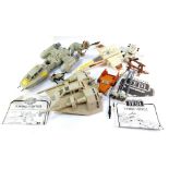 A Star Wars Snowspeeder, Luke Skywalker's X wing, Y Wing Bomber, and other accessories. (1 box)