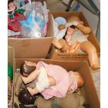 Various plastic dolls, collector's dolls, cuddly toys, etc. (3 boxes)