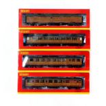 Hornby OO gauge LNER teak 61ft 6" coaches, comprising R417OE, Brake coach, R4173D buffet car, R2172D