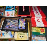 Various toys and games, Dingbats, Chess set, pinball game, Wind in The Willows book, Monopoly, Rummi