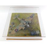 A diorama of an RAF Bristol Blenheim MK1, 1:72 scale, with figures and support vehicle, in perspex c