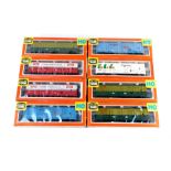 Life Like Trains HO gauge Thrall Door box cars, including Bennett, A.P Lumber, etc. (8)