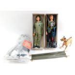 An Action Man pilot figure, Super Hero figure, dog, clothing, accessories and guns, etc. (a quantit