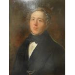 19thC English School. Portrait of a gentleman, quarter profile, wearing jacket, tie and watch chain,