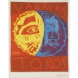 A Pablo Picasso poster print, Vallauris Toros 1956, 29cm x 23cm, framed and glazed.