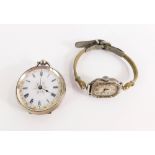 A lady's silver Tivoli wristwatch, and a Continental silver fob watch, stamped 800, with white ename