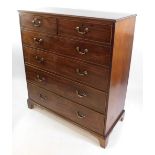 A George III mahogany chest, of two short over four long drawers, raised on cabriole legs, 131cm