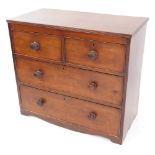 A Victorian mahogany chest, of two short over two long drawers, raised on bracket feet, cut down,