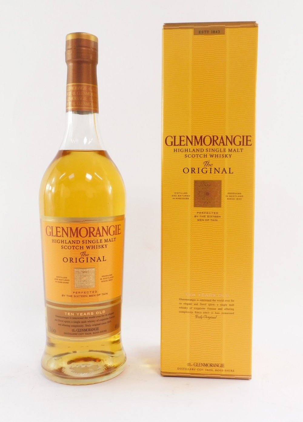 A Glenmorangie Original Single Malt Scotch Whisky, Aged to Ten Years, 32cm high, in cardboard case.