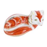 A Royal Crown Derby seated fox paperweight, in red, silver stopper, 10cm wide, boxed.