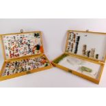 Two wooden Reservoir trout fly cases, containing a selection of traditional wet fly patterns, lures,