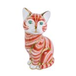 A Royal Crown Derby Imari cat paperweight, seated, silver stopper, No LIII, 14cm high, boxed.