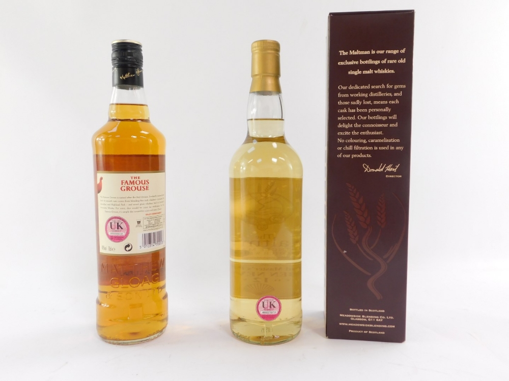 Two bottles of Scotch Whisky, comprising The Famous Grouse, 70cl, and The Maltman Single Malt Scotch - Image 3 of 3