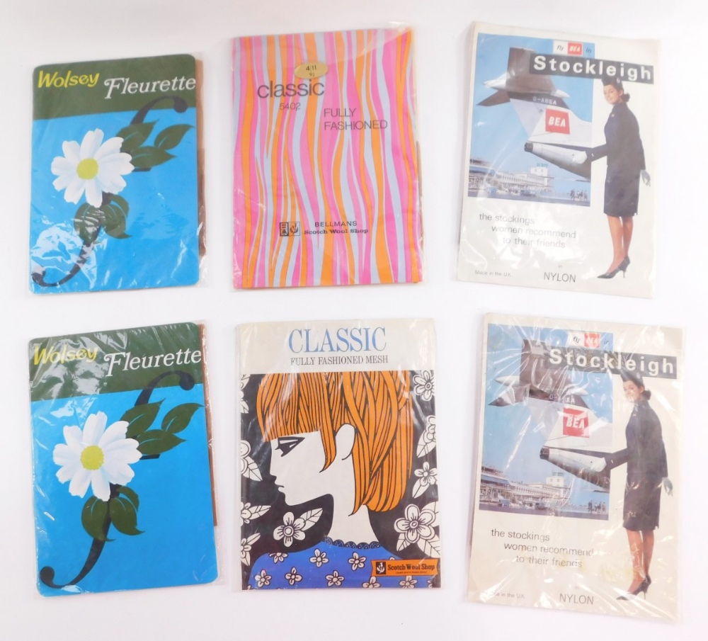 A group of vintage hosiery, comprising the Classic 5402 tights, two Stockley nylon tights, a Classi