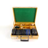 A wooden fitted travel case for fishing reels, and five Hardy plastic reel cases. (6)