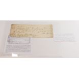An early 18thC handwritten note, in favour of Mrs Anne Shrew, drawing on the account of James Chambe