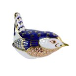 A Royal Crown Derby wren paperweight, seated, with gold stopper, No XLIX, 9cm wide, boxed.