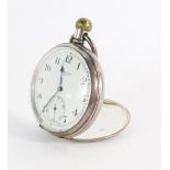 A J W Benson Ltd silver pocket watch, with white enamel dial, blue hands and seconds dial, makers s