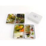 Three Richard Wheatley small alloy fly boxes, and a collection of various nymphs and lures. (1 box