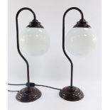 A pair of BHS retro table lamps, each brown metal body with a glass shade, 44cm high.