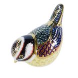 A Royal Crown Derby gold crest paperweight, silver stopper, 7.5cm high, boxed.