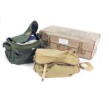 Two fishing bags and fishing clothing, to include a Bob Church tackle bag, two waistcoats and