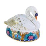 A Royal Crown Derby swan paperweight, on elaborately coloured gilt base, with silver stopper, No L1X