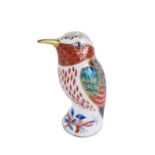 A Royal Crown Derby Kingfisher paperweight, silver stopper, 10cm high, boxed.