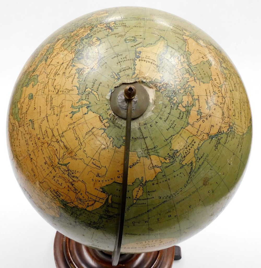 An early 20thC Phillips 14'' terrestrial globe, number 2615, showing the principle steamship routes - Image 3 of 3