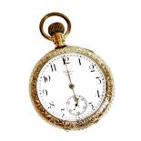 A Waltham USA gold plated pocket watch, the outer dial with heavily embossed floral detailing and de