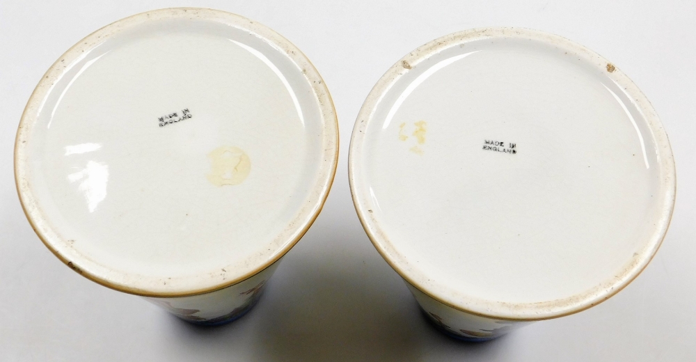 A pair of Staffordshire early 20thC pottery vases, of tapered conical form with a Japanese design d - Image 3 of 3