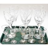 A set of six John Rocha for Waterford cut glass wine glasses, and various liqueur glasses, etc. (1 t