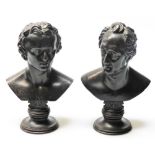 After Leonhard Posch (Austrian, 1750-1831) Goethe and Schiller, a pair of iron busts, each on a pede