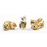 Three Royal Crown Derby kitten paperweights, comprising Lavender, a signature edition of 1500 for Go