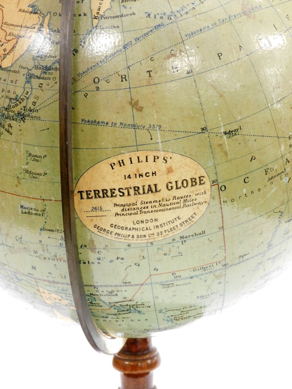 An early 20thC Phillips 14'' terrestrial globe, number 2615, showing the principle steamship routes - Image 2 of 3