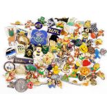 A group of commemorative pin badges, Marie Curie, bears, motorbikes, Gloucestershire regiment and ot