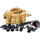 A Contax camera, (AF), a Minolta SRT 100X camera, and various camera accessories, etc.