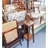 A 19thC oak carver chair, the slat back decorated with swags, etc., with an embroidered drop in seat