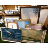 Various pictures, prints, etc., to include after Montague Dawson, The Smoke of Battle, print, 50cm x