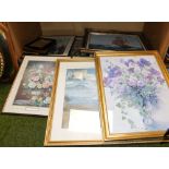 Various pictures, prints, photograph frames, etc., to include after Albert Williams, Iris, Narcissi