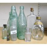 Various glass bottles, to include Dimple Old Blended Scotch Whisky, lacking contents, Boots The Chem