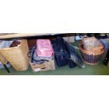 Various wicker baskets, laptop bag, suit carrying case, etc. (content under 1 table)