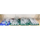 Glassware, to include various drinking glasses, bonbon dish and cover, bowls, blue glass vase, etc.