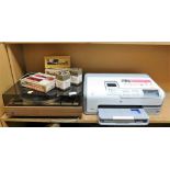 A HP photosmart printer, D7160, a Dual 701 tabletop record player, etc. (a quantity)