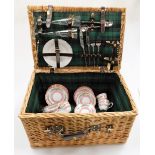 A wicker picnic hamper, and a quantity of Crown Staffordshire part tea wares. (a quantity)