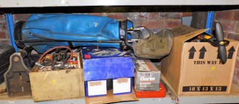 Various golf clubs, tools, a Skill circular saw, a Clarke twelve piece clamp set, various tool kits,