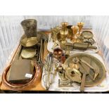 A quantity of brassware, to include toasting fork, vase, eastern charger, miniature brass cannon, go