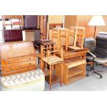 A collection of furniture, to include a Georgian style walnut bureau, on cabriole legs, a mid 20thC