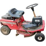 A Mountfield three speed electric start seven horsepower ride on lawn mower, number 25, in red trim